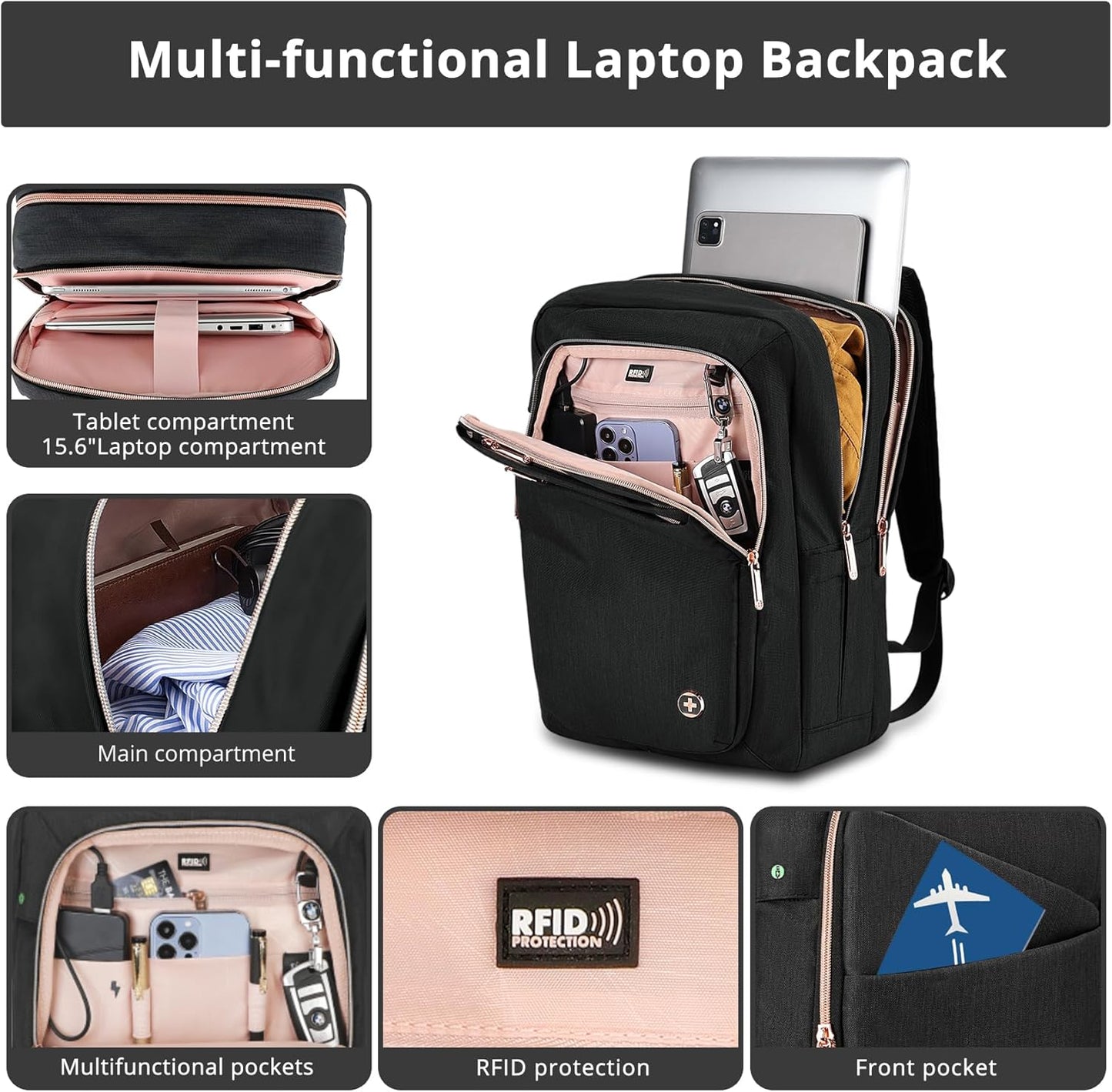 Swissdigital Design Business Laptop Backpack For Women,With USB Charging Port Computer Work