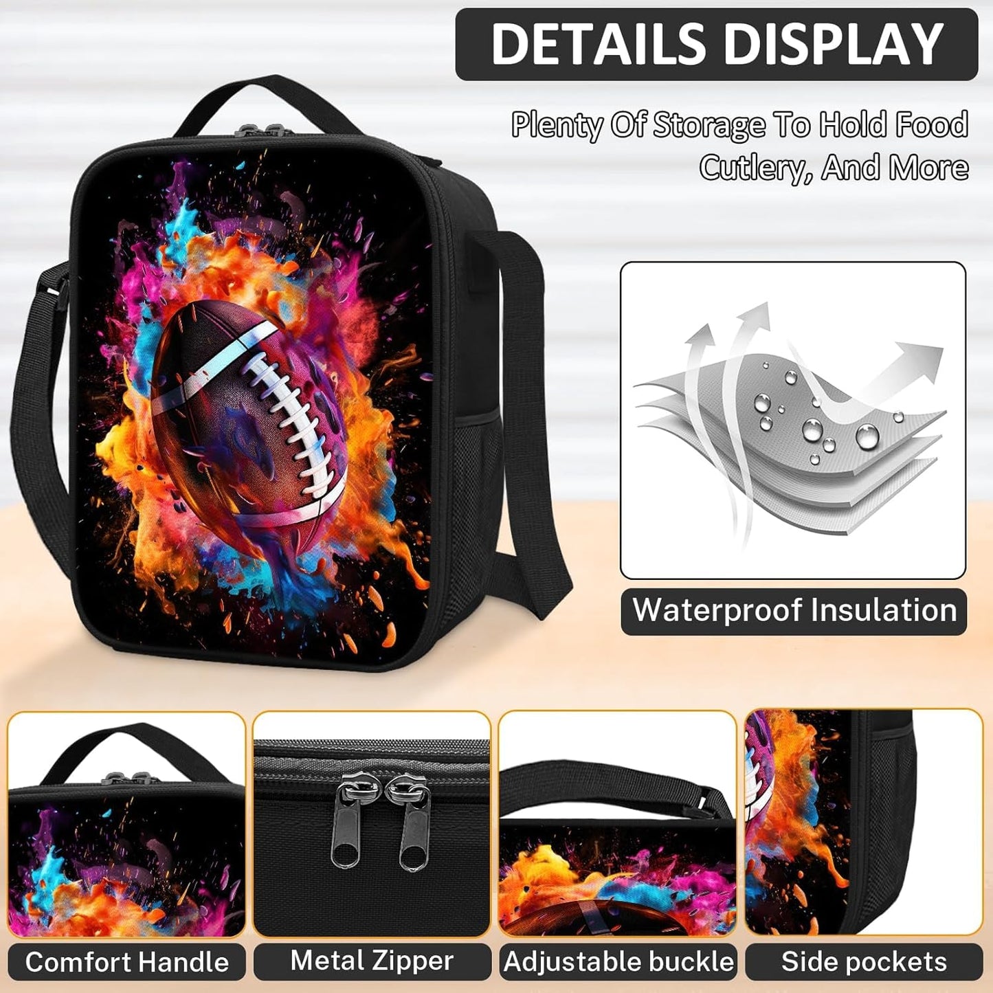 School Backpack for Boys - 4pcs Ameriacn Football Boys Backpack with Lunch Box and Pencil Case for Kids Children Teens Elementary Middle School - Students Bag for Ages 6-18,17″Bookbag Travel Back Pack