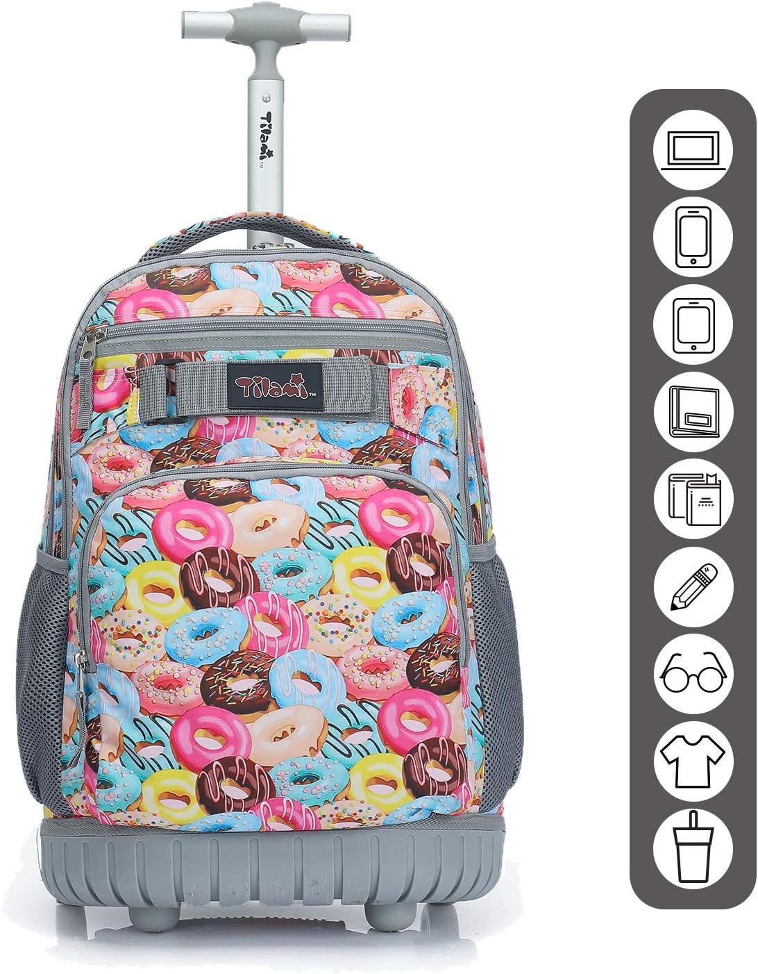 Tilami Rolling Backpack 18 inch Wheeled Backpack School College Student Travel Trip Boys and Girls