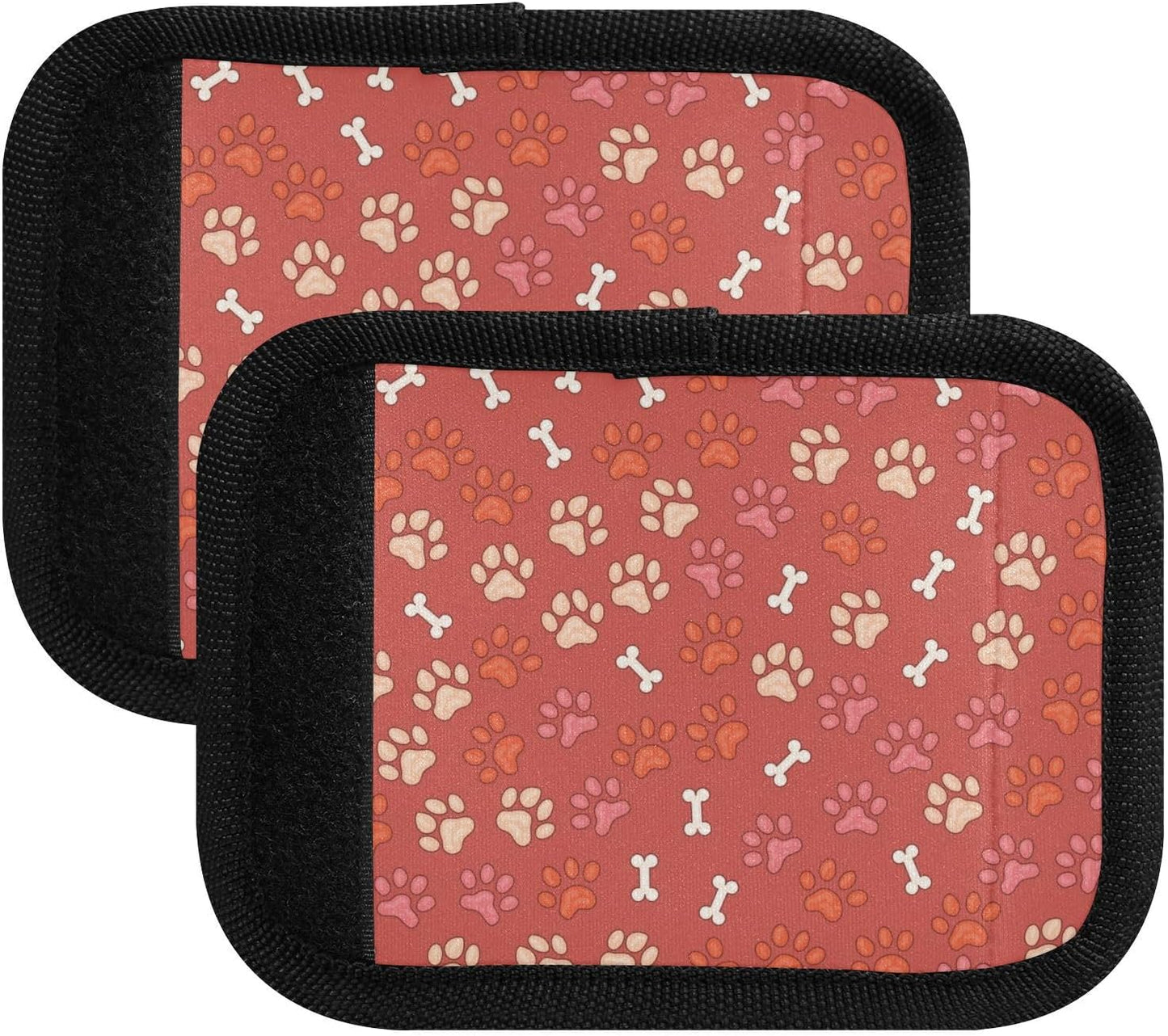 2 PC Luggage Handle Wrap Luggage Handle Covers Tags for Suitcase Bags Travel Luggage Handle Identifier Gripper Red Paw Prints
