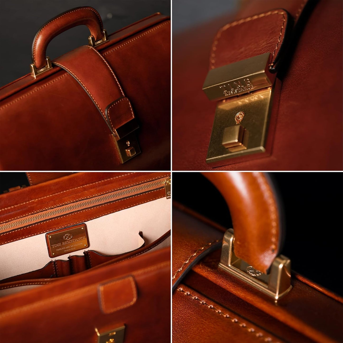 Time Resistance Leather Lawyer Briefcase - Italian Handmade Laptop Briefcase for Men and Women - Attache Case - Doctor Bag