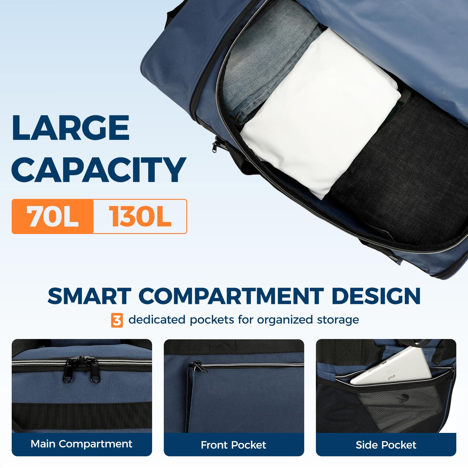 uarition 70L Foldable Rolling Duffle Bag with Wheels