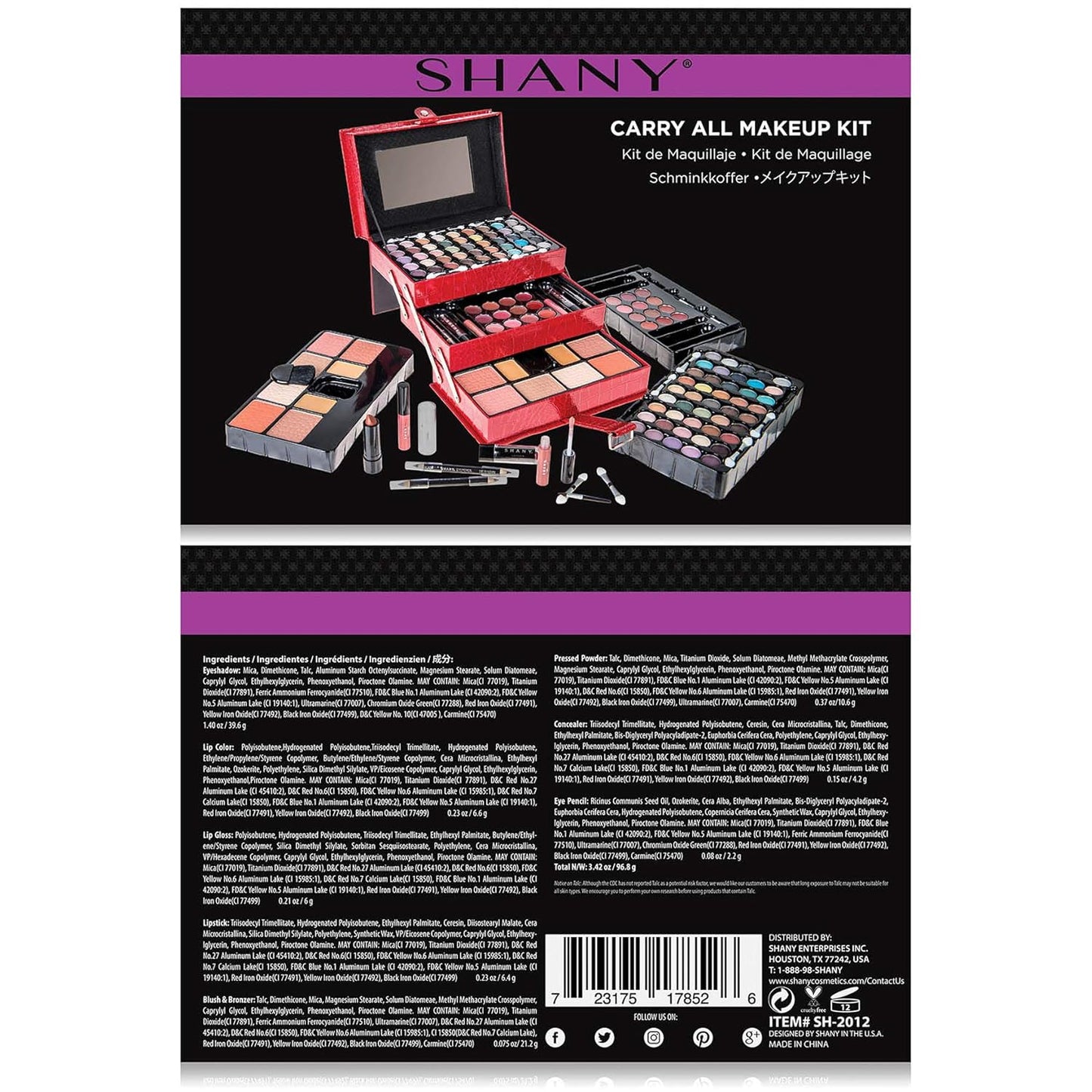 SHANY All In One Makeup Set, Eyeshadow, Blushes, Face Powder, Lipstick, Eye liners, Make up Pencils and Cosmetics Mirror - Makeup Kit With Reusable Storage Beauty Box - Red