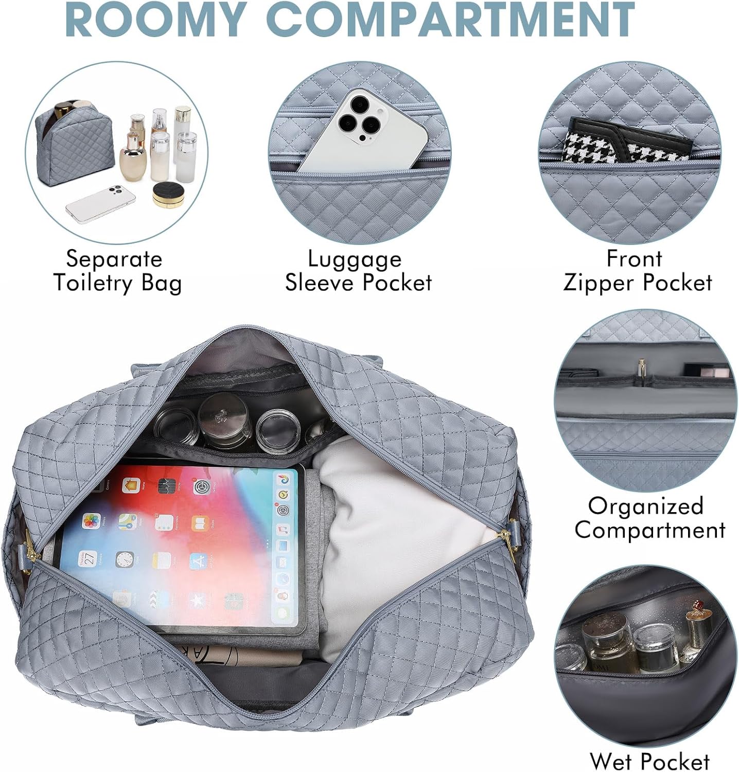 Large Women Travel Duffle Bag, Weekender Bags for Women with Shoe Compartment, Carry on Overnight Bag with Toiletry Bag, Gym Duffel Bag with Wet Pocket, Hospital Bags for Labor and Delivery 3 PCS Set