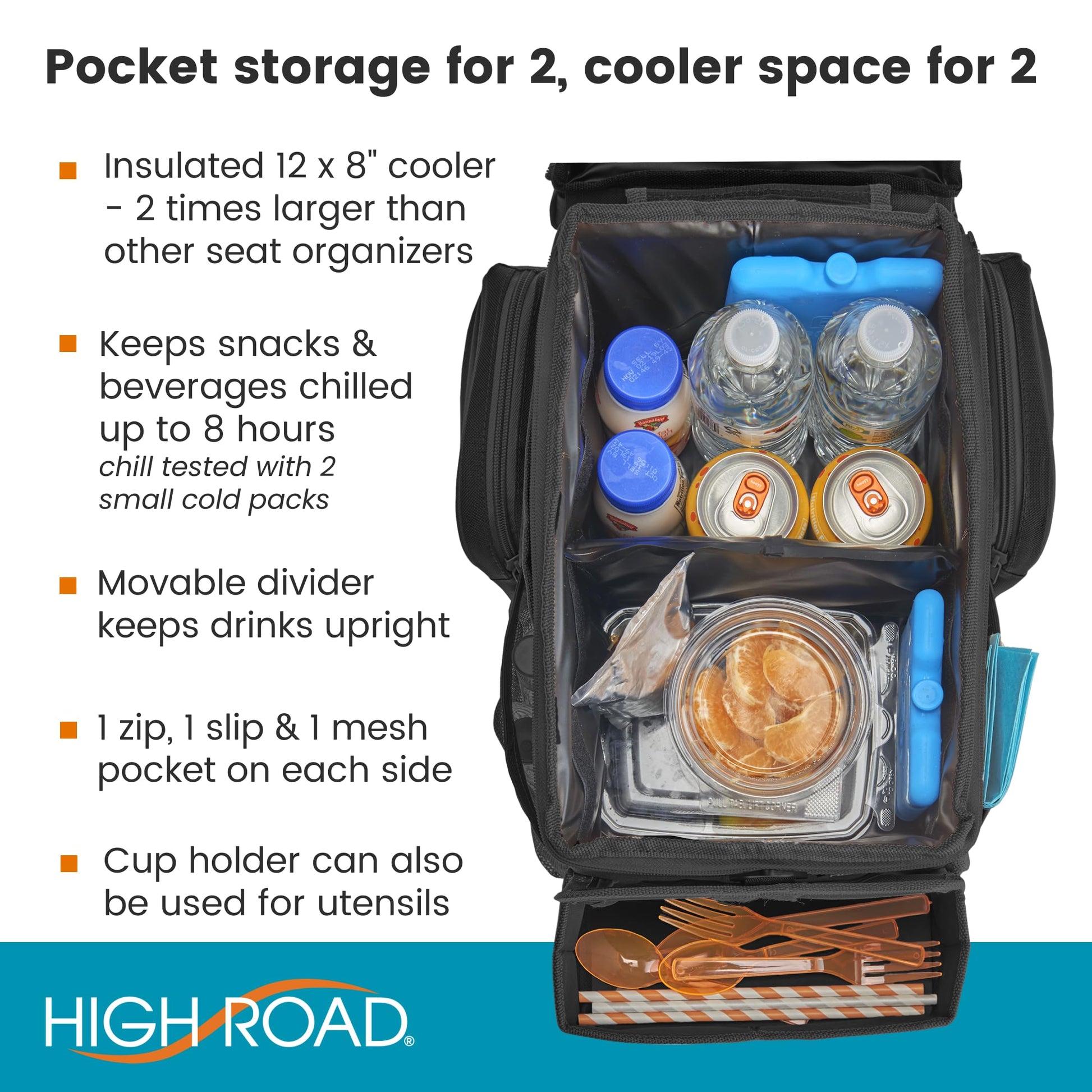CarHop Car Organizer, Car Snack Organizer with Cup Holder, Tray and Cooler