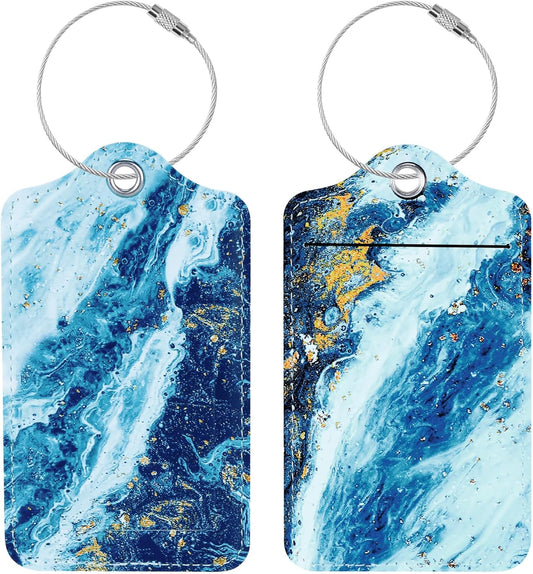 Luggage Tags for Suitcases, 2 Pack Cute PU Leather Suitcase Tag Identifiers TSA Approved with Stainless Steel Loop and Address Card for Baggage Tag for Cruise Airport Travel Essentials by Chelmon