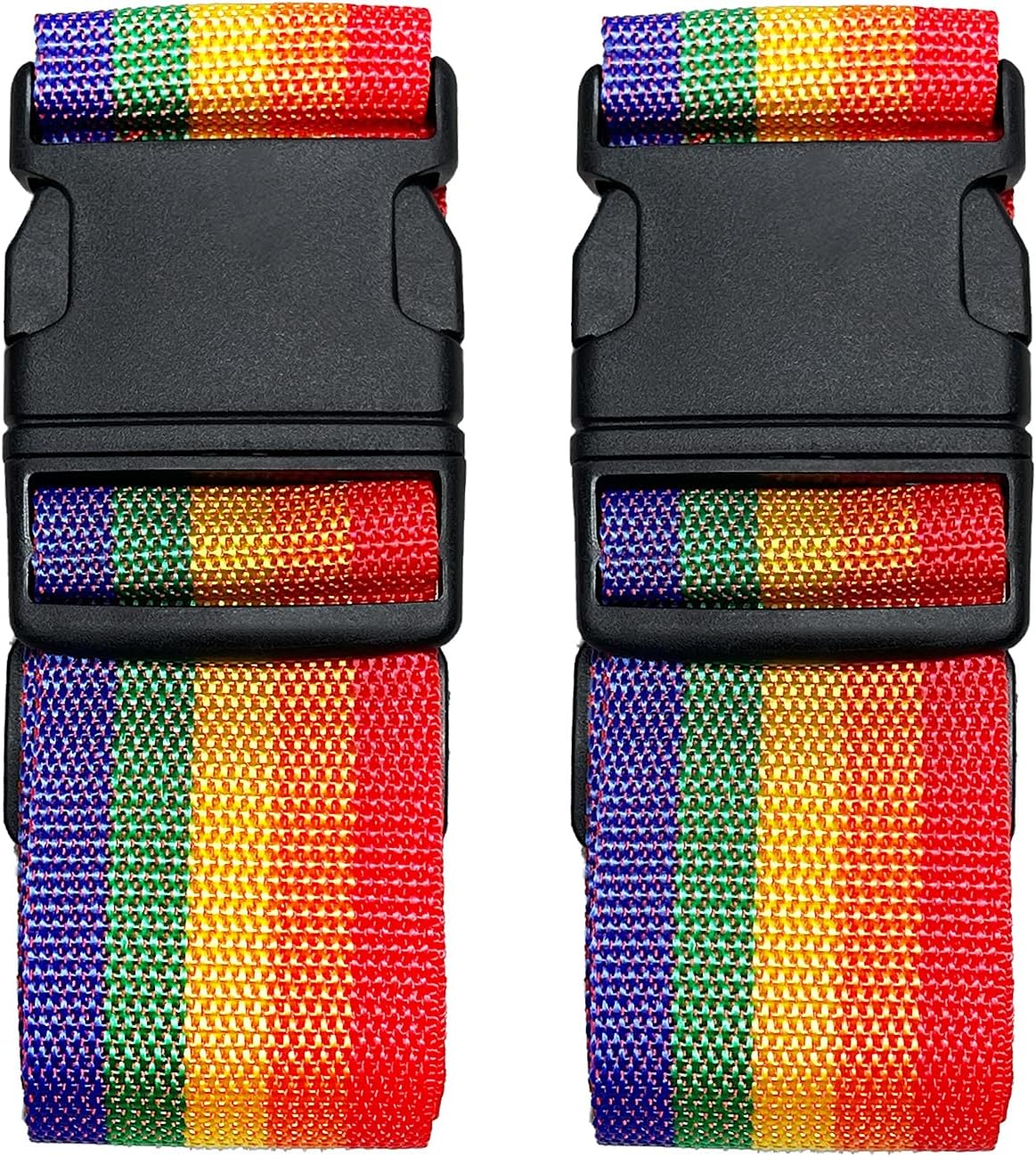 2 Pack Suitcase Belts, Adjustable Luggage Straps, Bright Colors Travel Packing Straps with Quick Release Buckle (Rainbow)