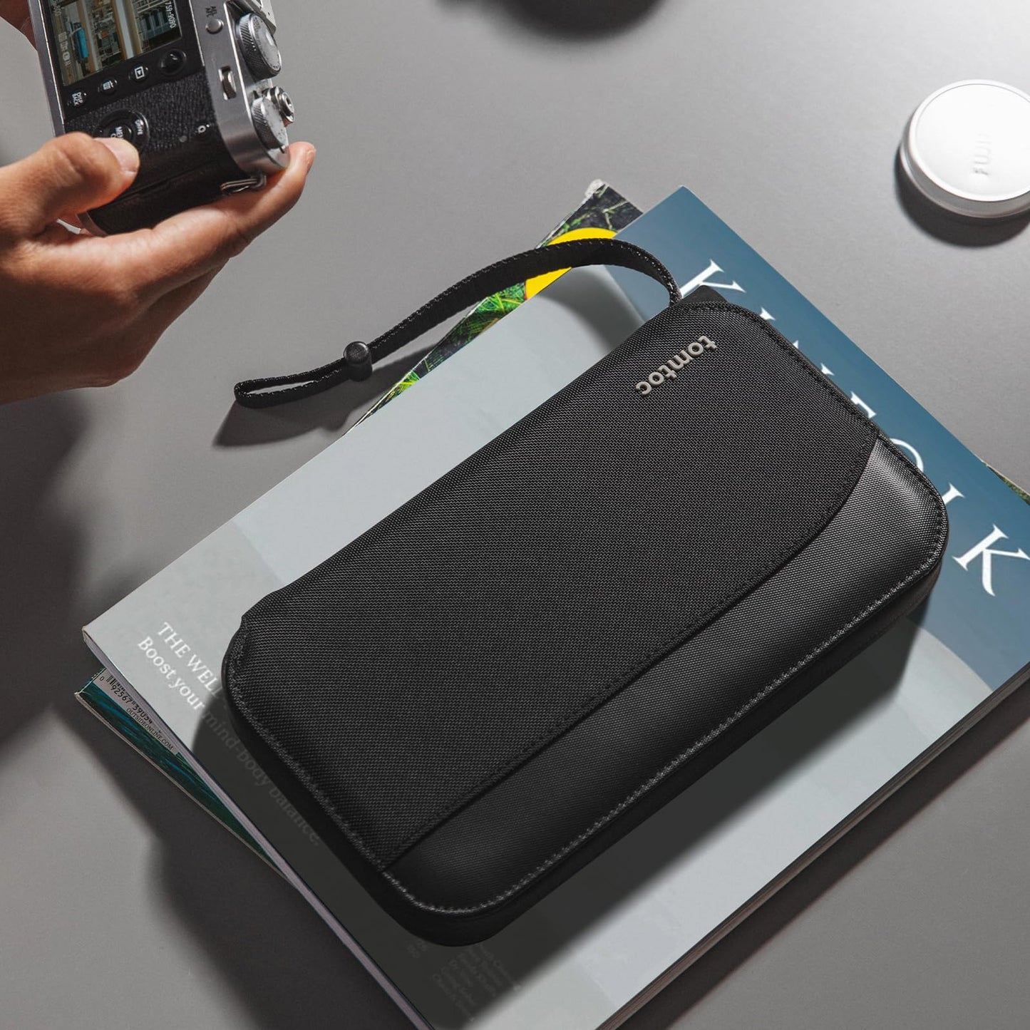 tomtoc Passport Holder Family with RFID Blocking, Passport Wallet Women Men, with Airtag & Sim Card