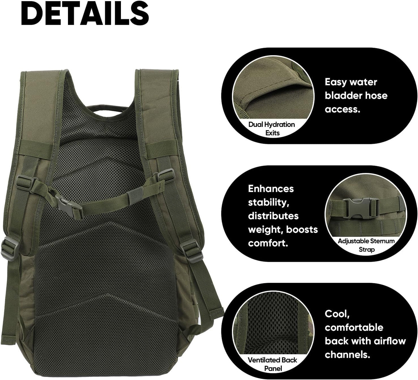 35L Tactical Backpack for Men, MOLLE Military Bug Out Bag, Waterproof Rucksack for Hiking with Hydration Port Army Green