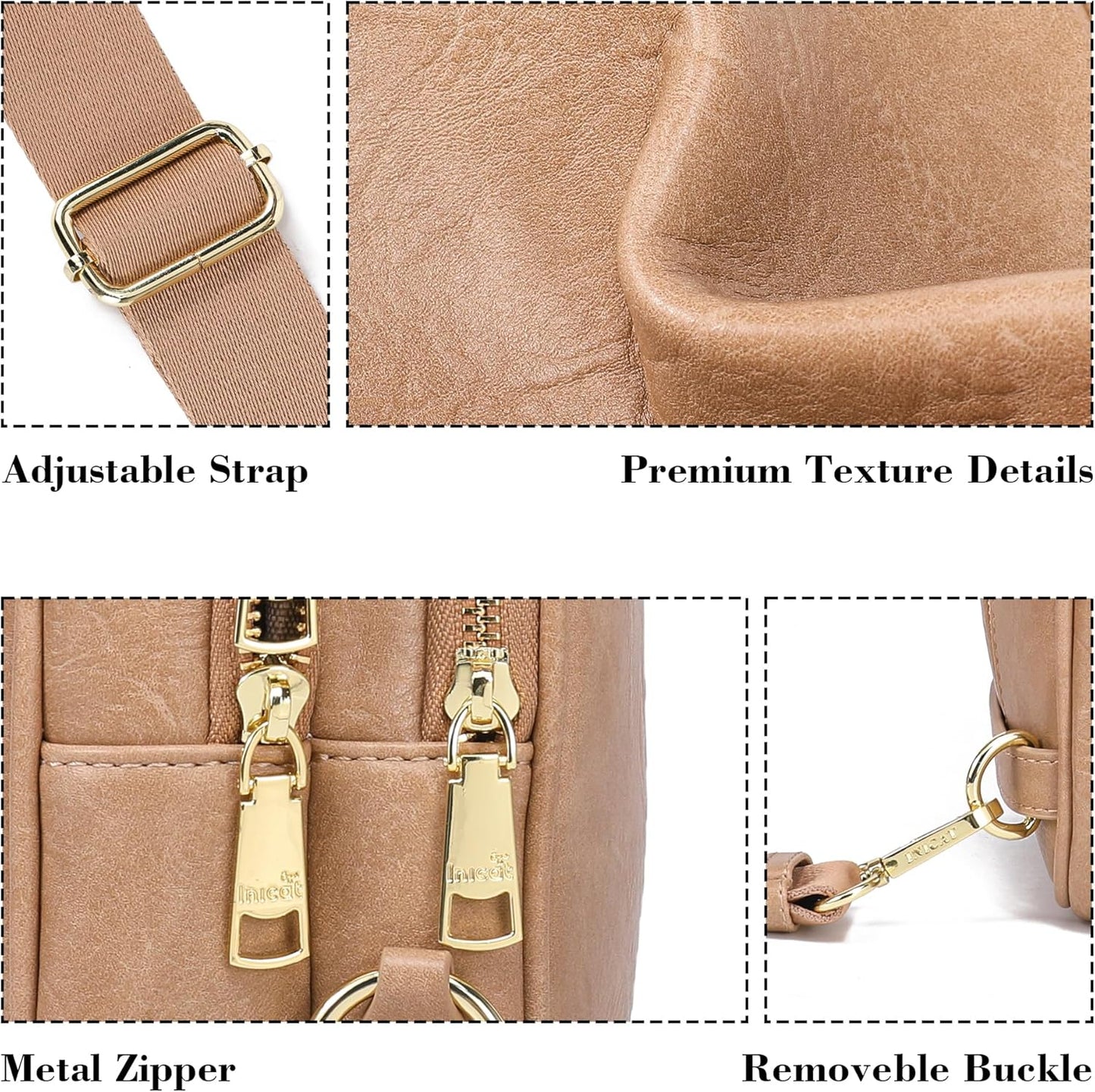 INICAT Crossbody Sling Bags Travel Cross Body Purses Faux Leather Fanny Packs Chest Bag for Women