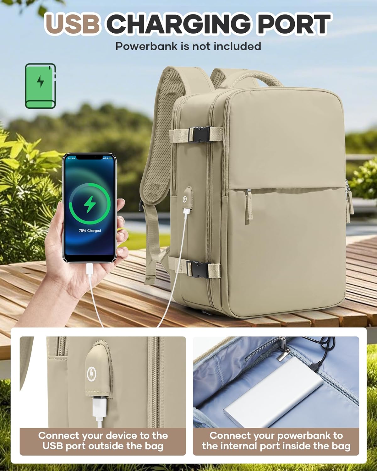 Vacuum Seal Travel Backpack with Air Pump,Compression Vacpack Waterproof Carry On Backpack for Travel Women Men with Vacuum System,Airlines Approved Daypack Laptop Space Saver Bags,Khaki