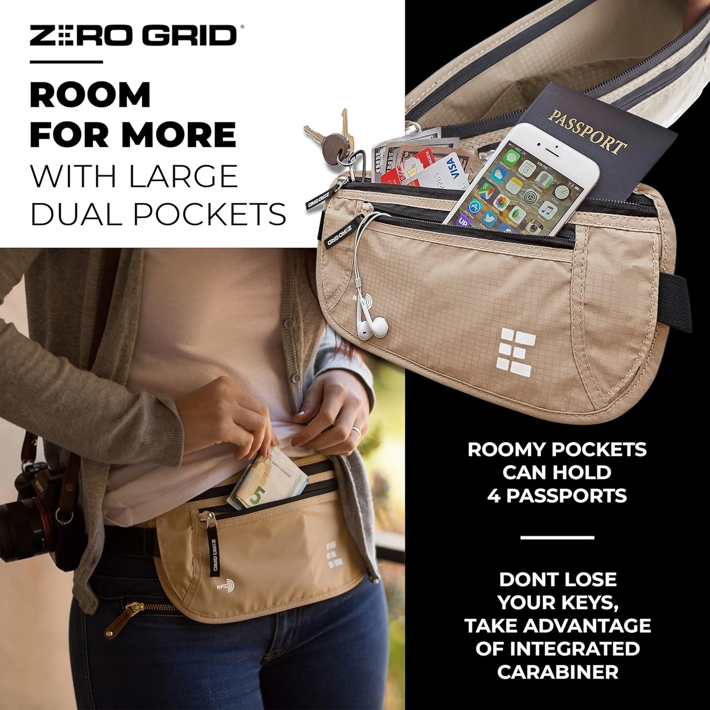 Money Belt for Secure Travel - RFID Blocking Slim Passport Holder - Hidden Waist Pouch for Cash, Credit Cards, Documents - Concealable Under Clothes, Water-Resistant Slim Fanny Pack for Men and Women