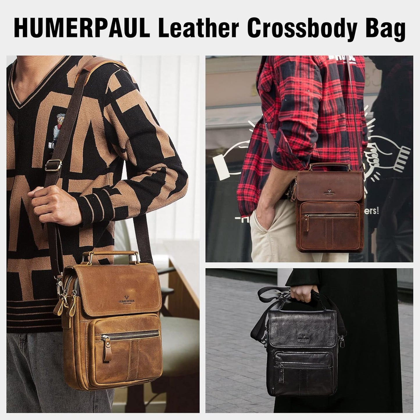 gzcz Leather Sling Shoulder Crossbody Bag Man Purse Messenger Bags for Men Women Outdoor Travel Business