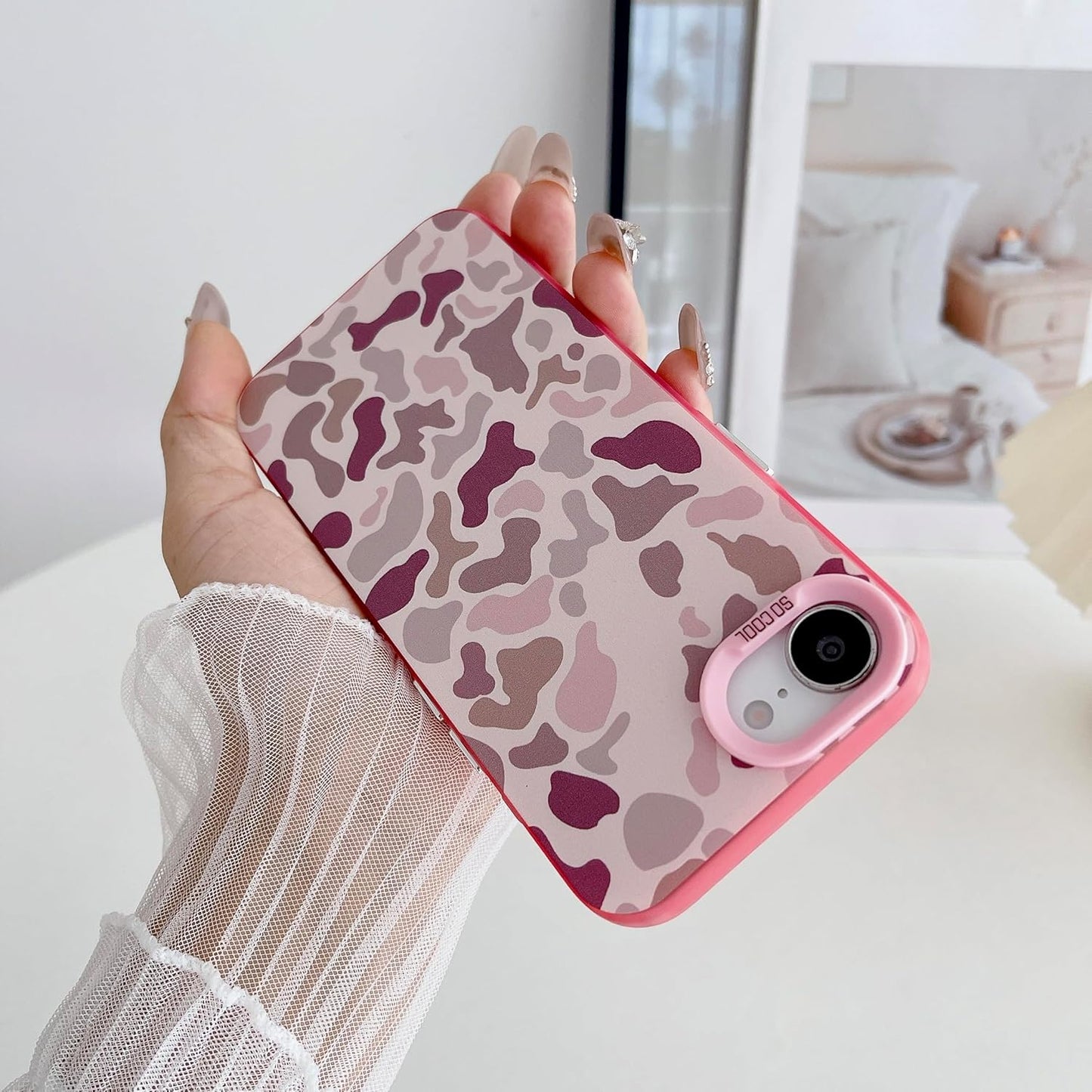 for iPhone 16e Case, Vintage Camo Pattern Design for Men Boys Teens, Cool Camouflage Shockproof Protective Cover for Girls Women - Pink