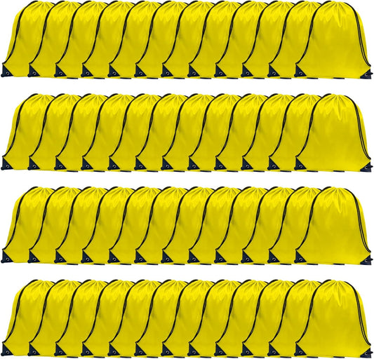 GoodtoU Drawstring Bags, Nylon Backpacks - Drawstring Gym Bags for Sport, Traveling, Team (Yellow, 48Pcs)