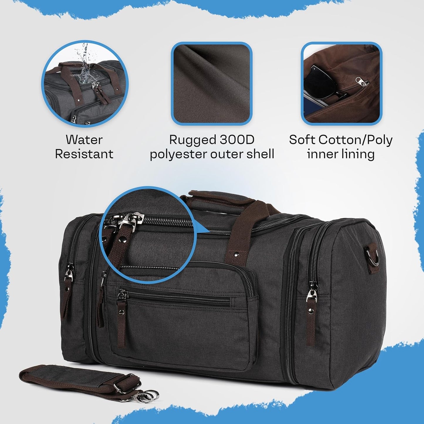 Duffle Bag for Travel 20–23” Expandable (40L) – Lightweight Water-Resistant Carry On Weekender with Multiple Pockets & Shoulder Strap – Airline Approved Travel Duffel Bags for Men & Women