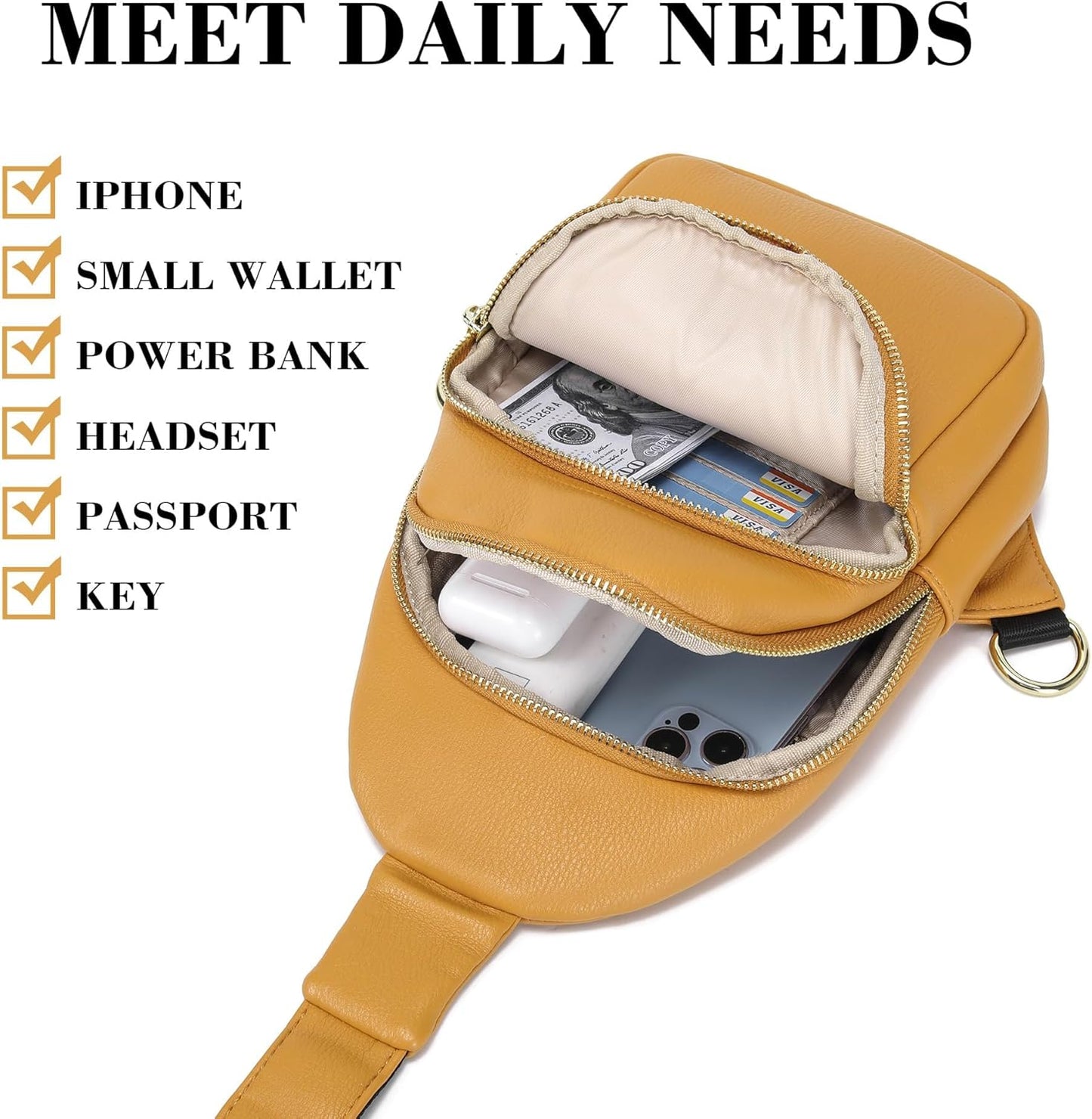 INICAT Crossbody Sling Bags Travel Cross Body Purses Faux Leather Fanny Packs Chest Bag for Women