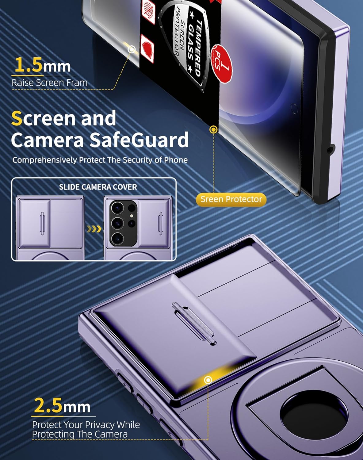 for Samsung Galaxy S23 Ultra Case Magnetic Compatible with MagSafe Wireless Charging,with1 Screen Protector,with Stand Ring+Camera Cover Anti-Scratch Shockproof Heavy Duty Protection Purple