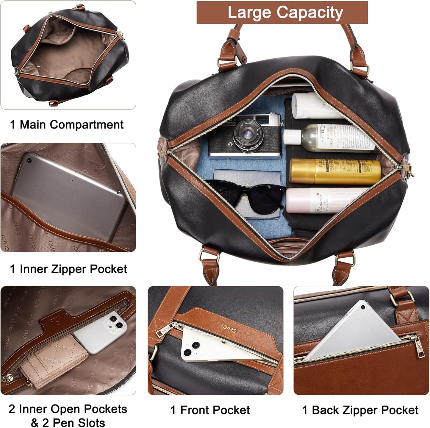 CLUCI Weekender Bag for Women Travel Leather Duffel Bag Carry on Overnight Bag