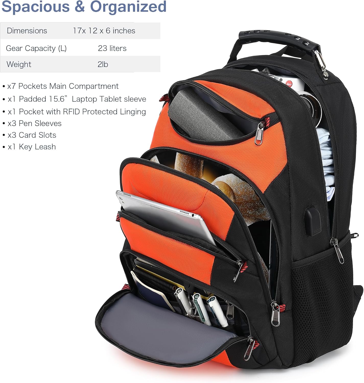 Boavan Laptop Backpack for men, 15.6 inch Laptop Bag with USB Port, Waterproof Travel Work Backpack