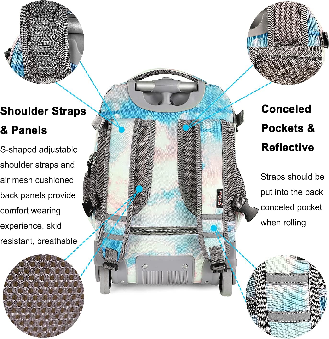 Tilami Rolling Backpack 19 inch with Lunch Bag Wheeled Laptop Backpack (Seaside)