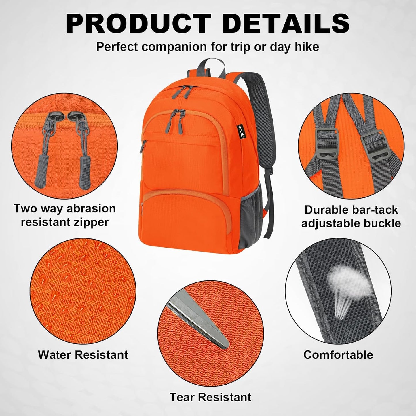 HOLYLUCK 20L lightweight packable Hiking Daypack Foldable Backpack for Men Women Small Travel