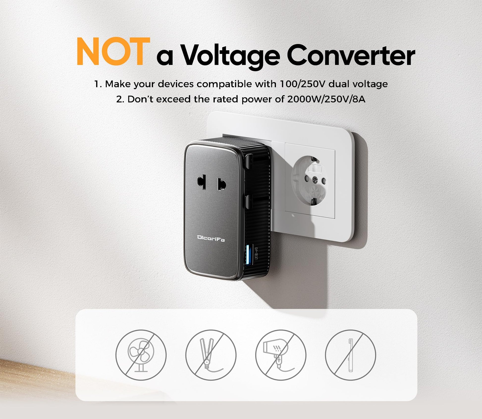 Olcorife Universal Travel Adapter PD25W, European Travel Plug Adapter with 3 USB, International