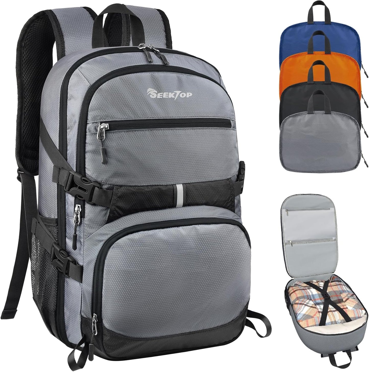 Seektop 40L Foldable Hiking Backpack for Women Men Lightweight Packable Travel Backpack Carry on Flight Approved for Outdoor Camping Sport Leisure (Gray)