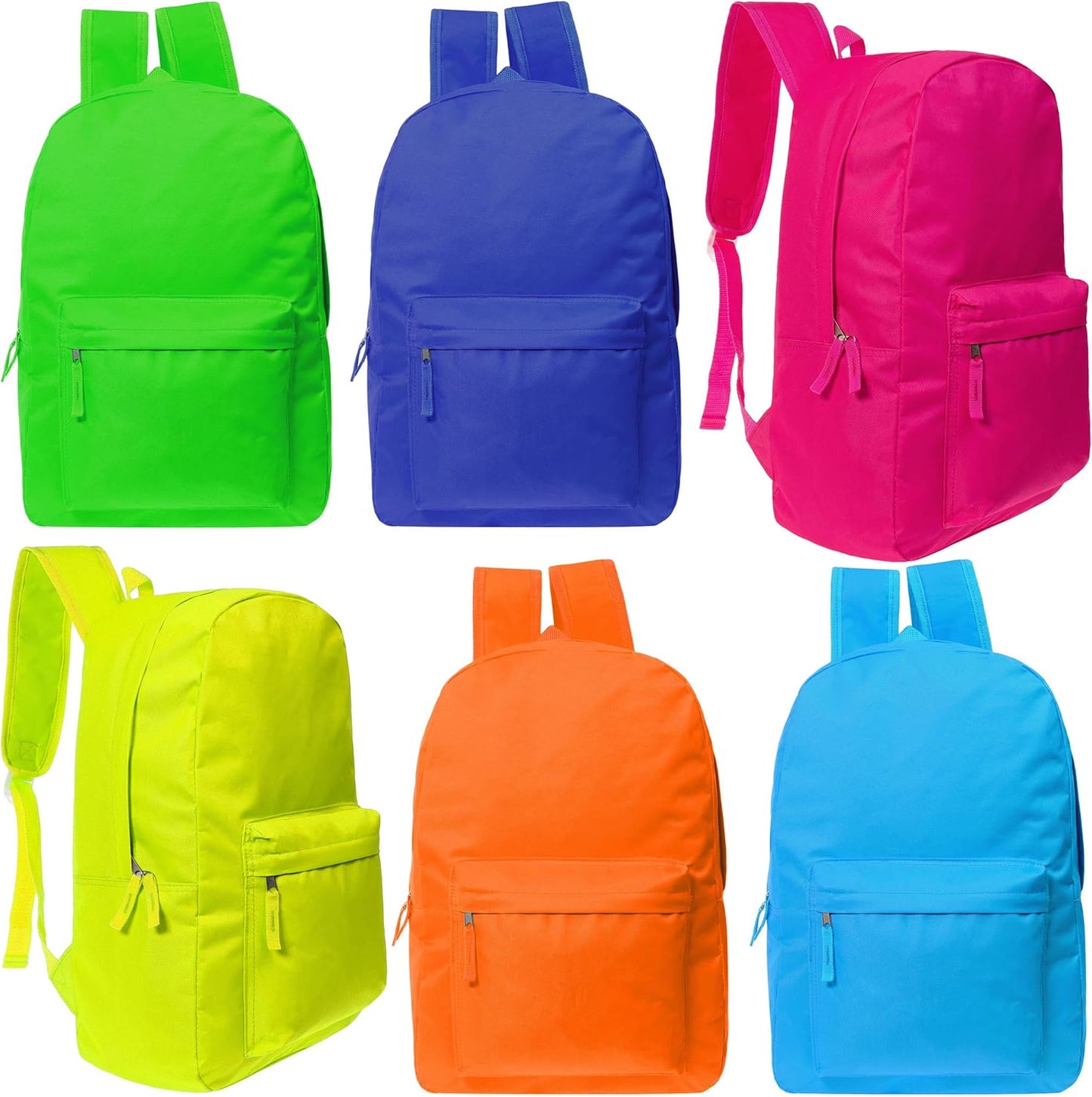 24-Pack 17" School Bright Neon Backpacks for Kids - Bookbags in Bulk for Middle, and High School Students, 6 Assorted Colors