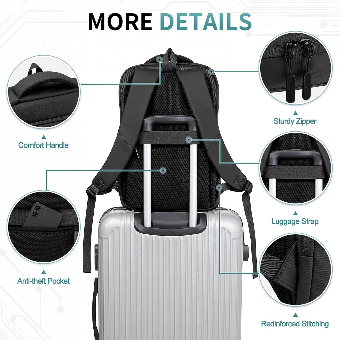 Shockproof Slim Laptop Backpack for Man, Fits 15.6" Laptops, Water Resistant Business Bag with USB A/C Port & Anti-Theft Pocket, Black