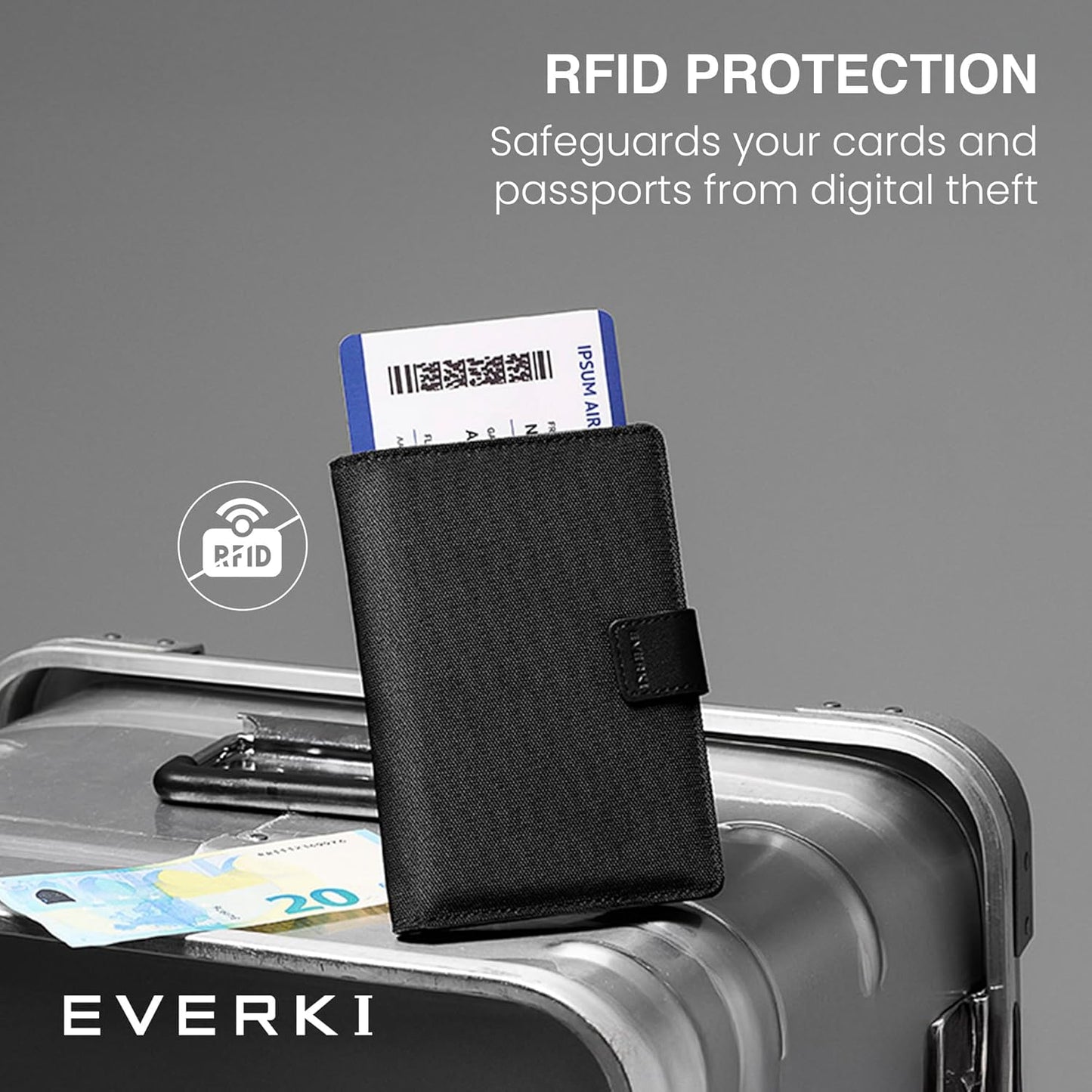 EVERKI RFID Passport Wallet - RFID Passport Holder for Travel, Slim RFID Blocking Pass Port Case Cover & Protector, Cute Pass Port Holder for Men & Women, Travel Essentials Gift for Travelers, Black