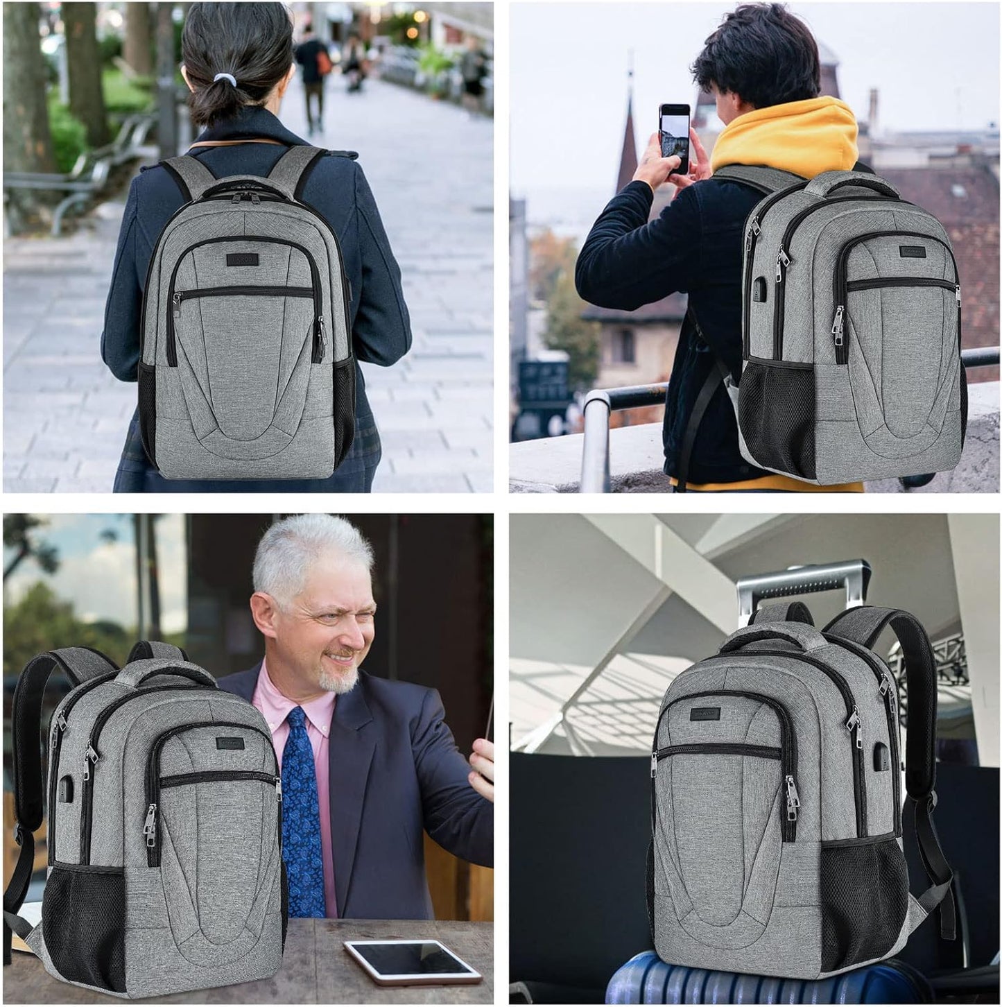 BIKROD 45L Extra Large Travel Laptop Backpack for Men and Women, Carry on Back Pack with USB Charging Port Fit 18.4 IN Laptop, Grey, Gift