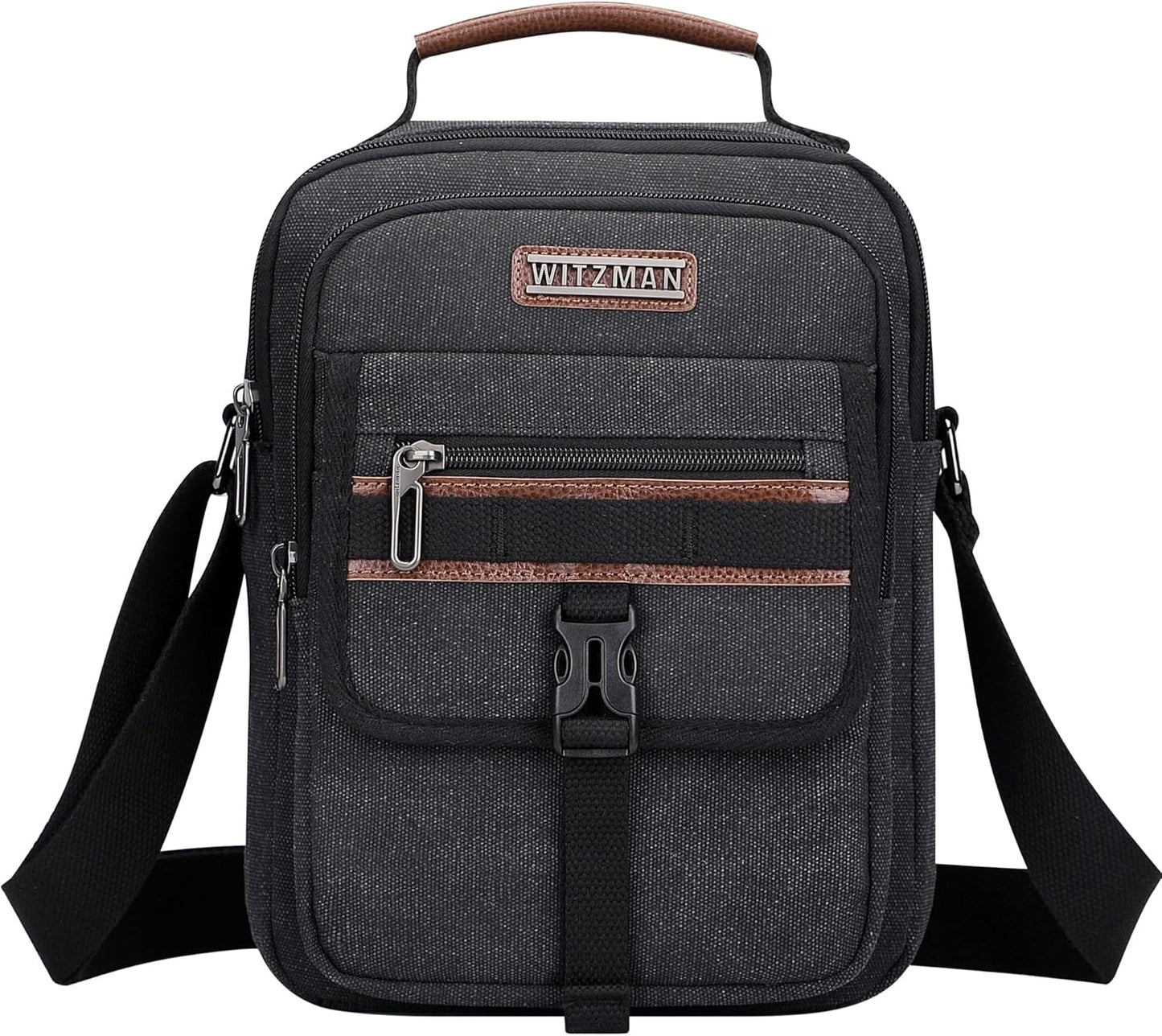 WITZMAN Crossbody Bag for Men Canvas Messenger Bags Vintage Man Purse Small Casual Shoulder Bag for Work Traveling