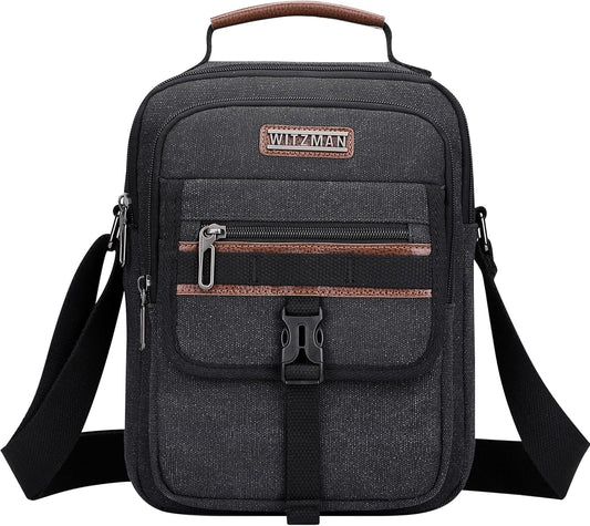 WITZMAN Crossbody Bag for Men Canvas Messenger Bags Vintage Man Purse Small Casual Shoulder Bag for Work Traveling
