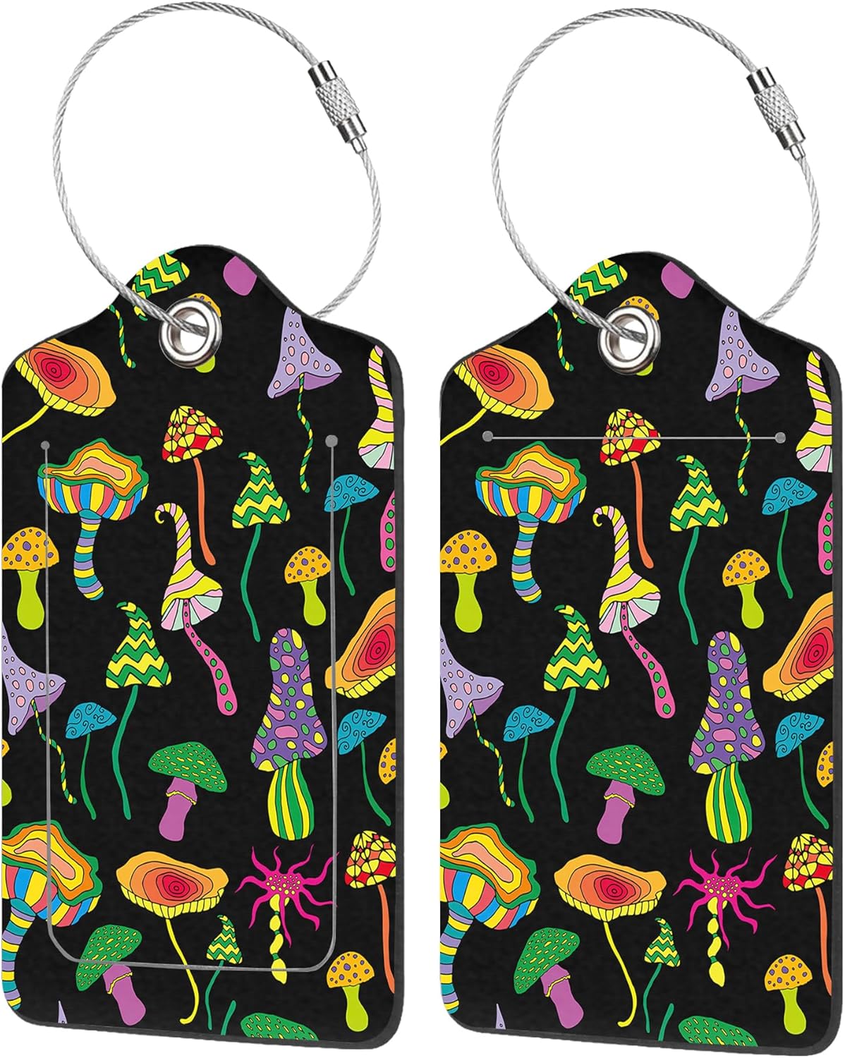 2 Pack Luggage Tags for Suitcases,Fantastic Mushrooms Luggage Tag,PU Leather Id Label Luggage Tags with Stainless Steel Loop and Privacy Cover for Women Men Teens Travel