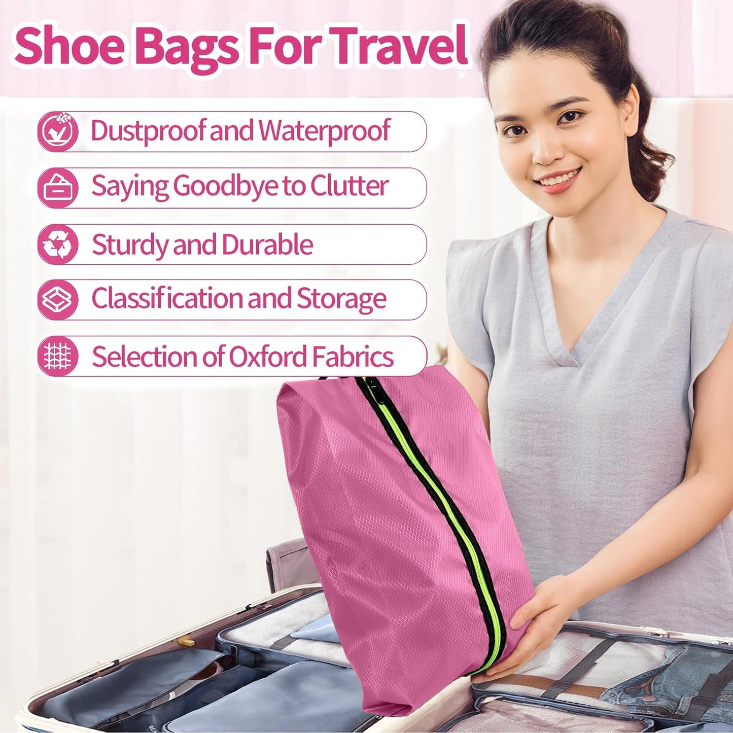 Shoe Bags for Travel - Set of 3 Pack Large Capacity Oxford Fabric Shoe Bags, Multi-Functional Dust-Proof and Waterproof Men & Women Travel Shoe Bag (Pink)