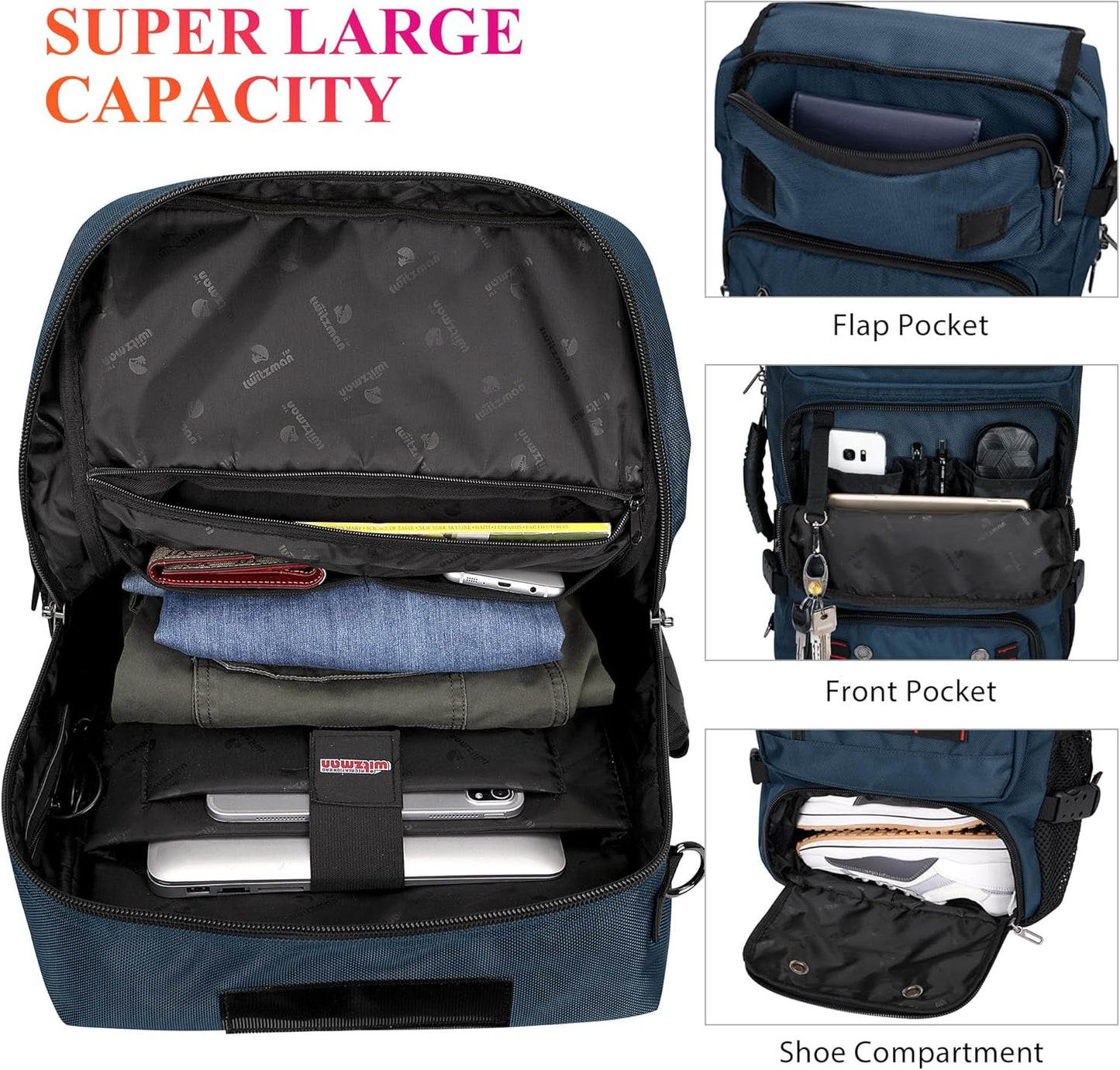 WITZMAN Carry on Travel Backpack for Men Women Airline Approved Convertible Nylon Duffle Backpack