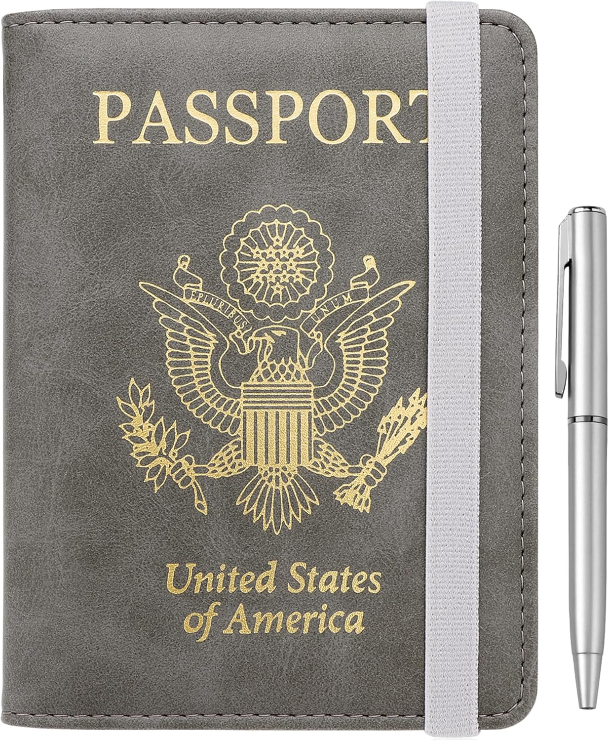WALNEW Passport Holder for Travel, RFID Passport Cover Wallet for Women Men, PU Leather Passport Book Card Holder Case with Pen, Travelling Essentials for Flying