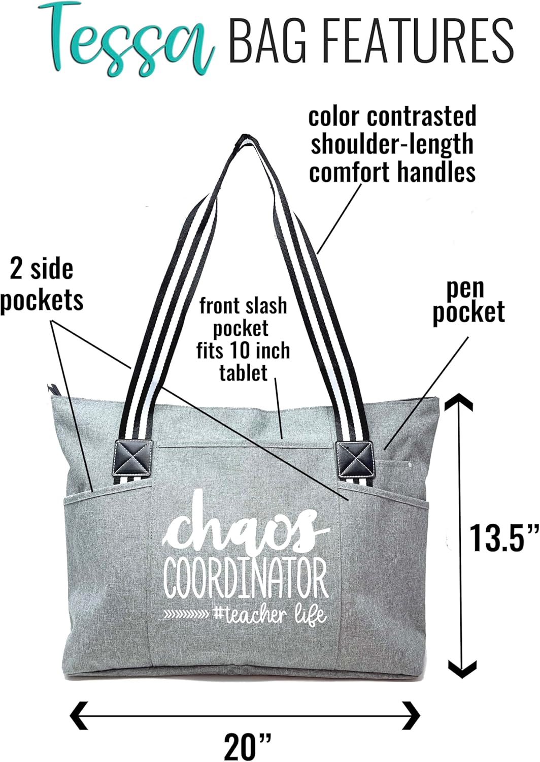 Brooke & Jess Designs Teacher Tote Bag for Work - Teacher Handbag Gifts for Women, Teacher Bag Best Teacher Appreciation Gift