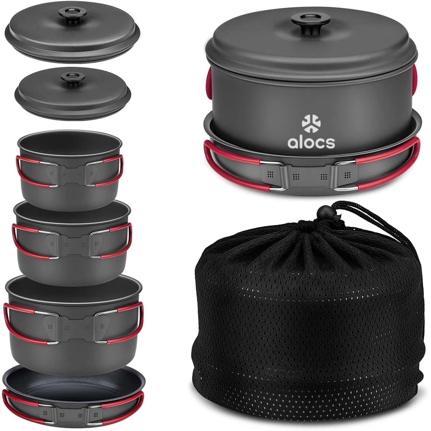 ALOCS Camping Cookware Portable Pots and Pans Set for Outdoor Backpacking