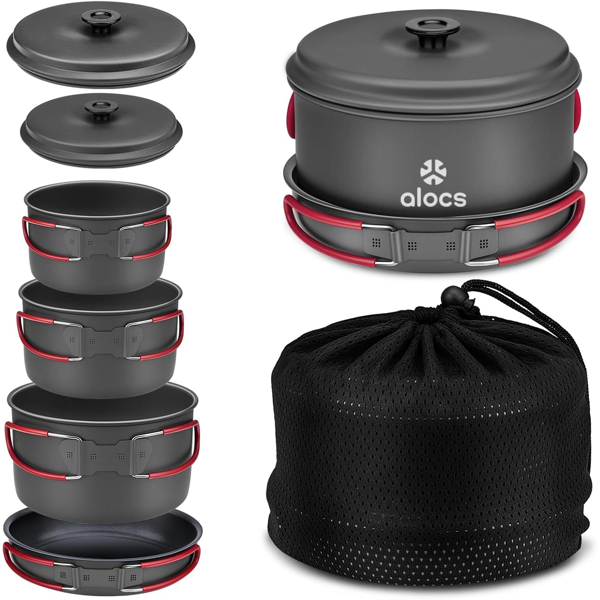 ALOCS Camping Cookware Portable Pots and Pans Set for Outdoor Backpacking