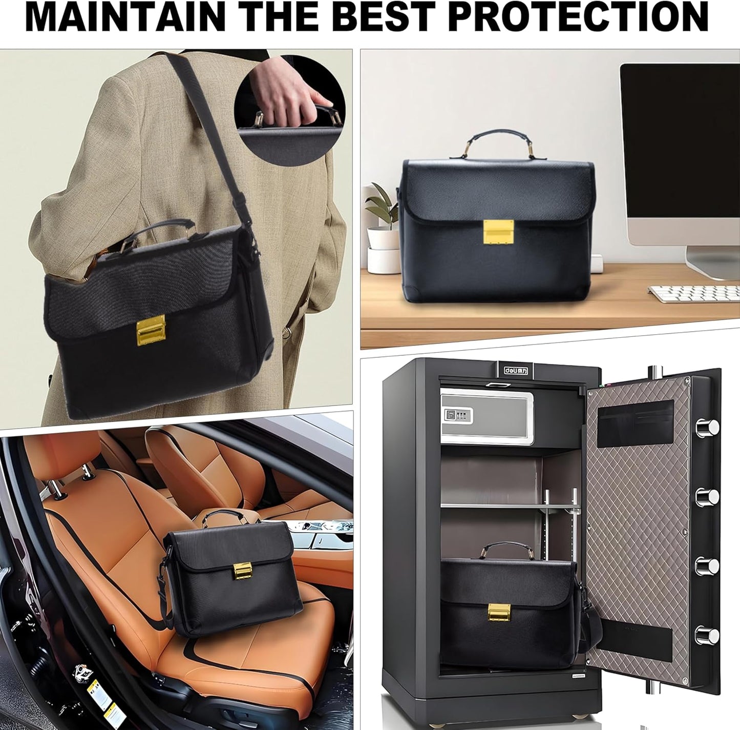 Vailoin Fully Fireproof Messenger Bag for Men, Metal Lock Laptop Briefcase with Adjustable Shoulder Strap, Water Resistant Satchel Shoulder Bag Crossbody for Office Business Travel College, Black