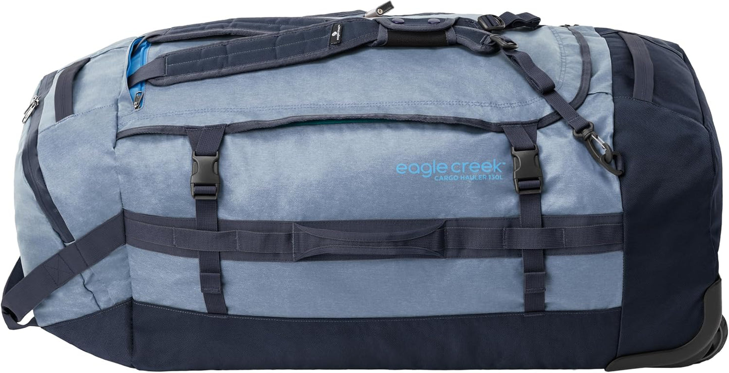 Eagle Creek Cargo Hauler Wheeled Duffel - Durable Duffel Bag for Travel - Easy Access Compartment - Deployable Backpack Straps - Lockable Zipper Opening - Glacier Blue - 130L