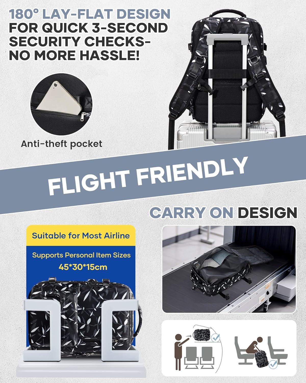 WONHOX Large Travel Backpack Carry on Flight Approved Laptop Work Business Backpack for Women Men Mochila de Viaje