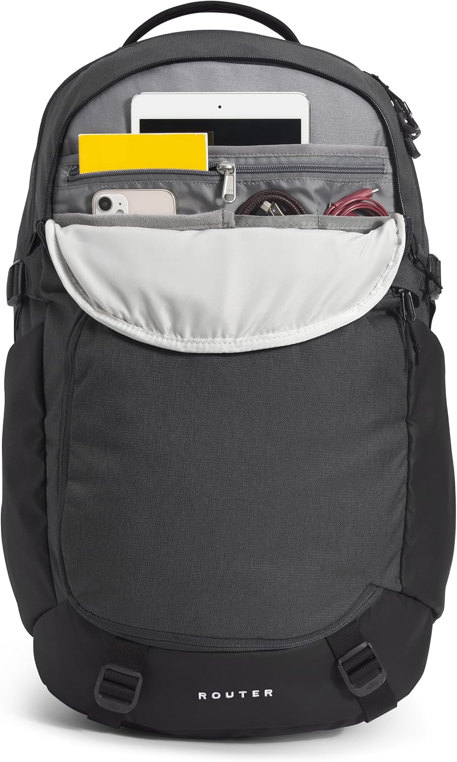 The North Face Router Everyday Laptop Backpack | Daypack with Water Repellent Finish, 17" Laptop Sleeve, Reflective Details, Asphalt Grey Light Heather/TNF Black-NPF, One Size