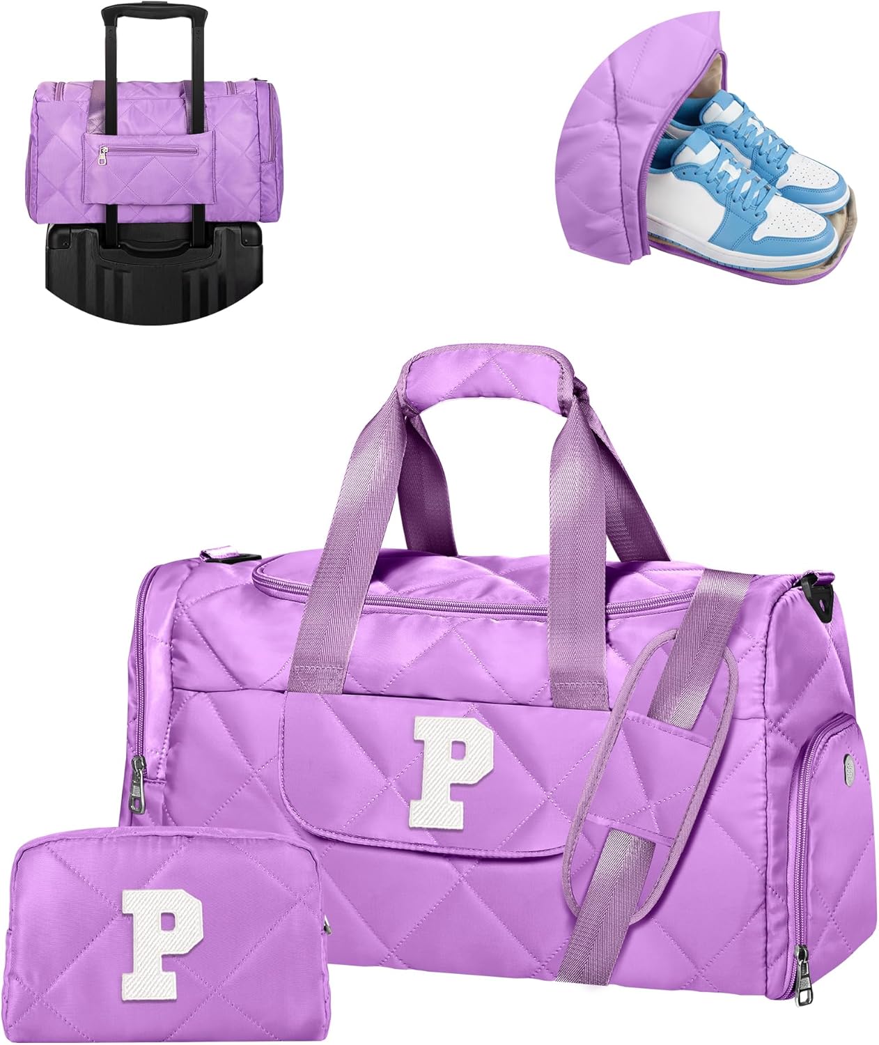 Birthday Gifts for Teen Girls, Initial Weekender Bag with Makeup Bag, Trendy Dance Bag, Teen Girl Gifts Trendy Stuff, Christmas Stocking Stuffers Idea for Daughter Granddaughter