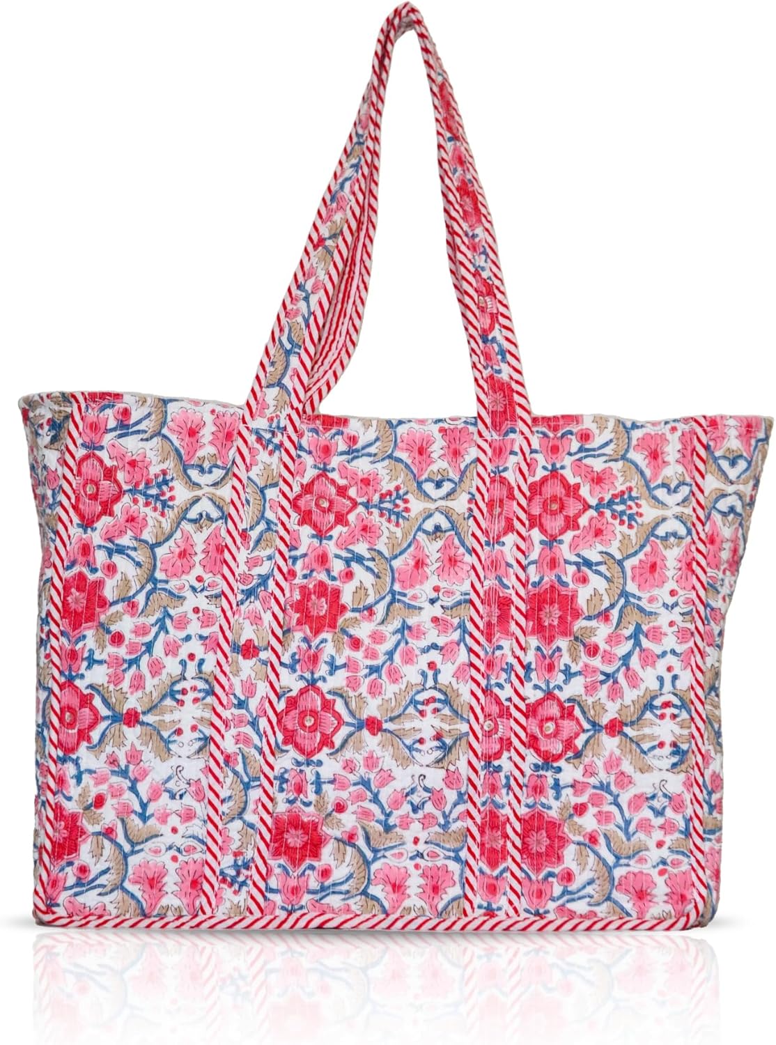 Floral Cotton Tote Bag for Women – Large Reusable Shoulder Bag for Shopping, Grocery, Beach, Travel & Everyday Use