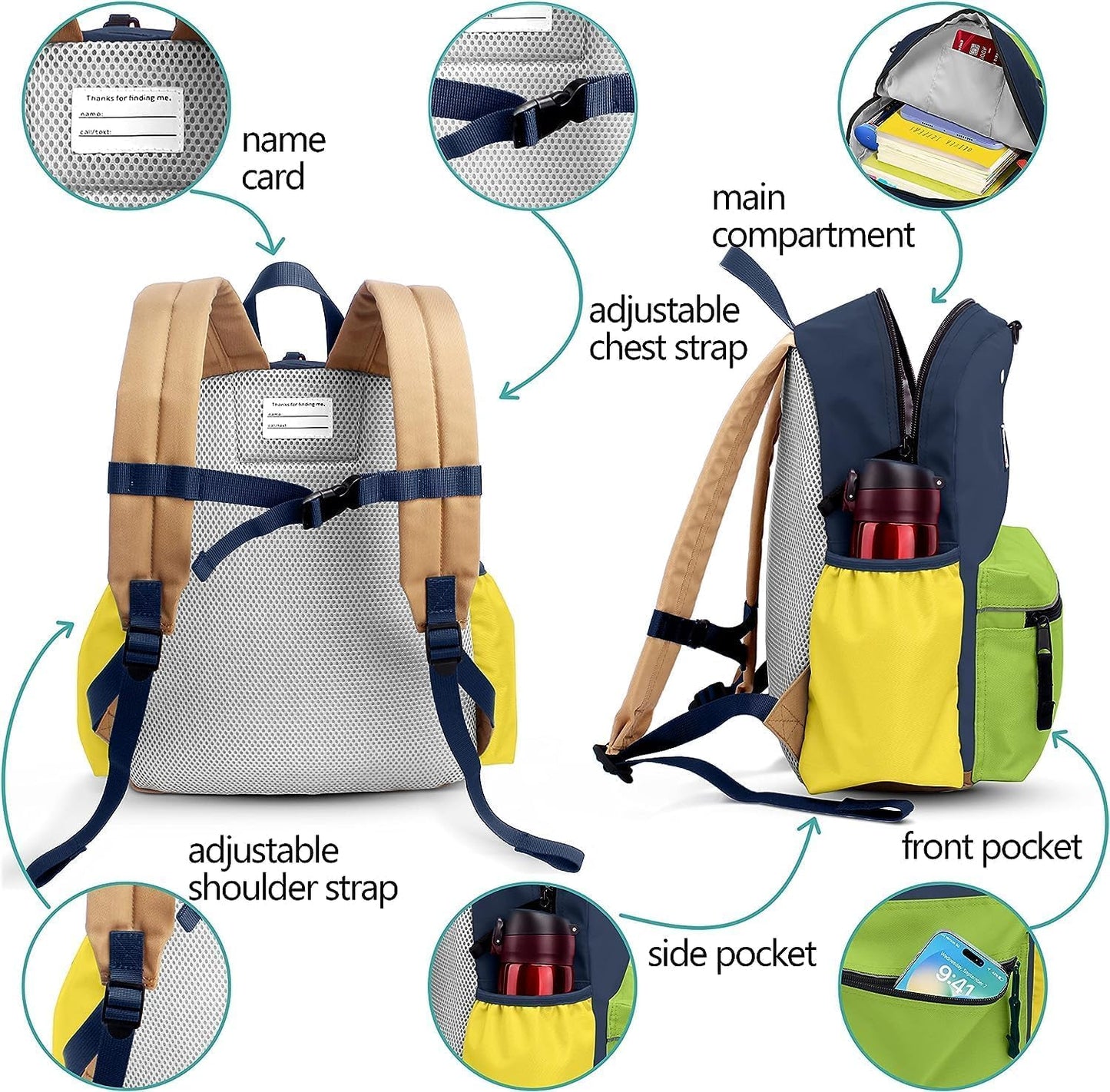 Kids Backpacks, Unisex, Large, Avocado - L, Modern, Cartoon, 15" H, 1L, 13.12 oz, Nylon, Zipper, 6-9 Years, School & Travel