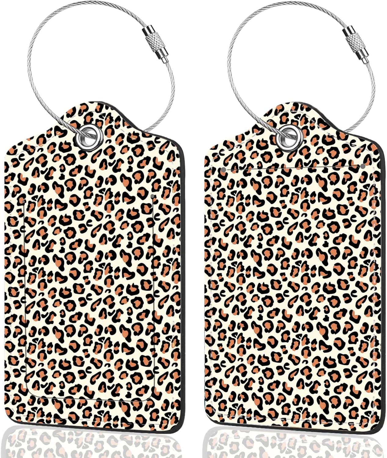 2Pack Luggage Tags for Suitcases, Cute Unique Pu Leather Cruise Luggage Tag with Privacy Cover ID Label Address Card and Metal Ring Suitable for Women Men Kids Travel Bag Leopard Print