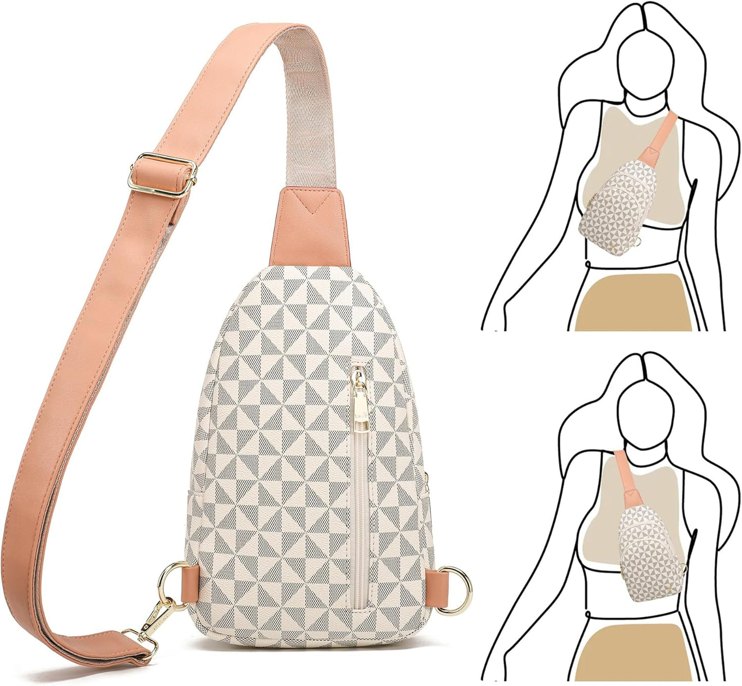 INICAT Crossbody Sling Bags Travel Cross Body Purses Faux Leather Fanny Packs Chest Bag for Women